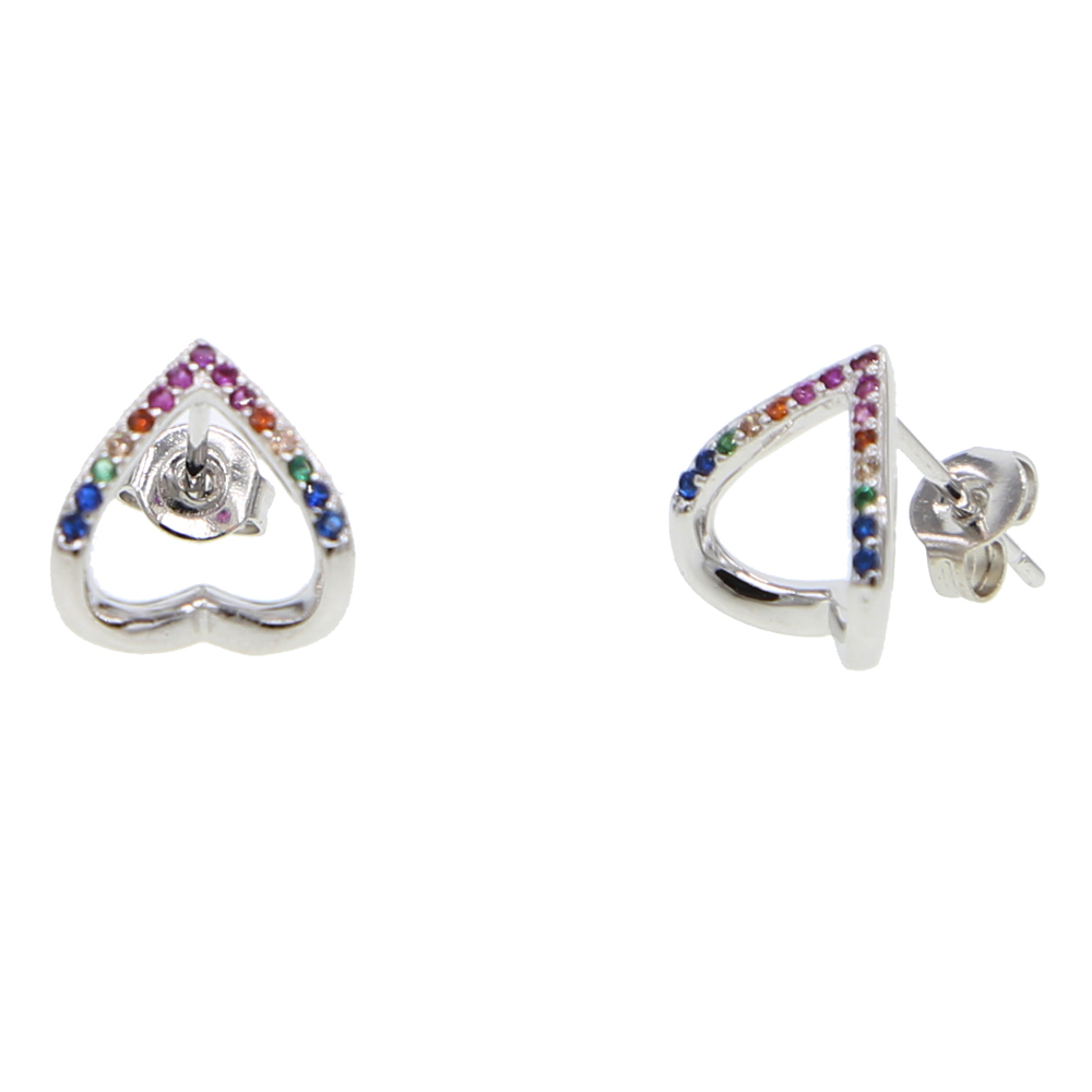 2024 valentine's gift heart stud earring micro pave rainbow colorful cubic zirconia fashion hollow heart design jewelry