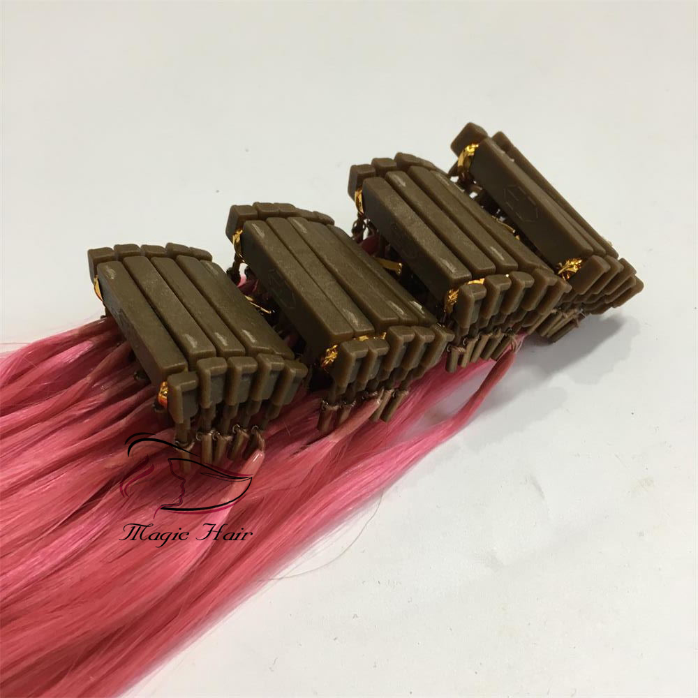 2019 New Products Hair Second Customized Color Available 6D Human Hair Extensions pink# Highlight 50grams/bag Can Be Styled With Iron