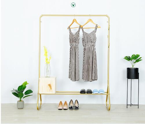 Golden display rack Bedroom Furniture Iron boutique clothing store showcase floor-mounted front and side hanging clothes show racks