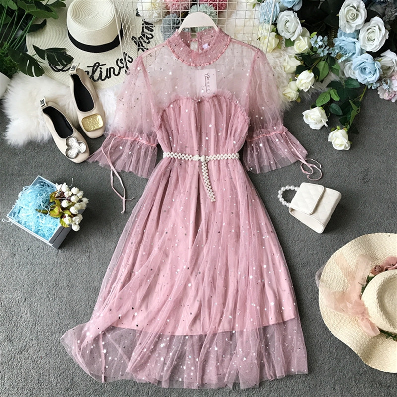 summer Tulle dress women slim high waist sweet dresses elegant ladies short sleeve mesh midi dress korean long robe vestidos, Black
summer Tulle dress women slim high waist sweet dresses elegant ladies short sleeve mesh midi dress korean long robe vestidos, Black