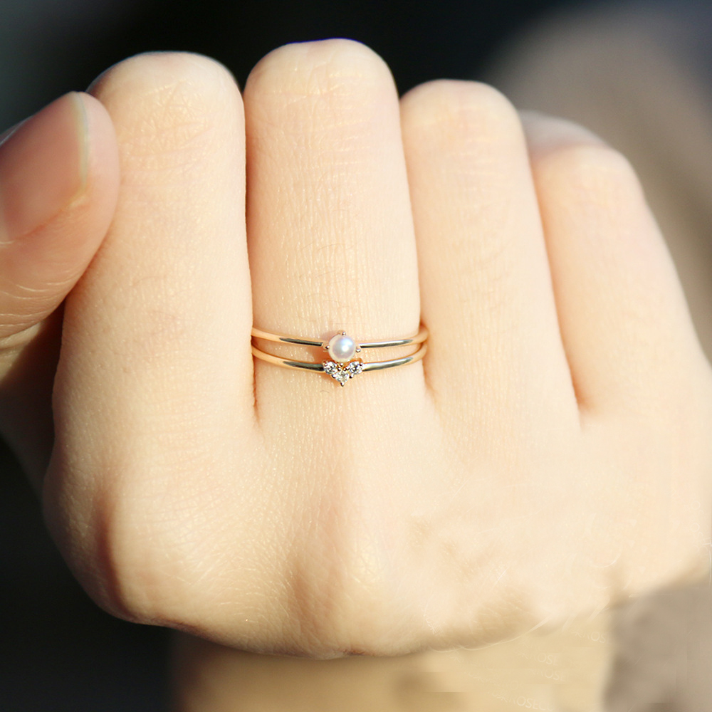 Tisonliz Simple Heart Crystal Rings For Women Female Chic Dainty Thin Rings Party Delicate Gold Wedding Jewelry bijoux
