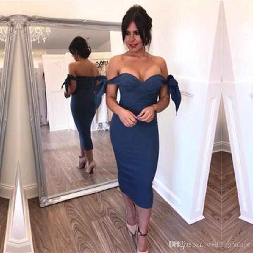Prom One-Shoulder Dress Sheath Column Backless Homecoming Tea Length Bow Sexy Back Club Wear Party Dresses Custom Made Es
