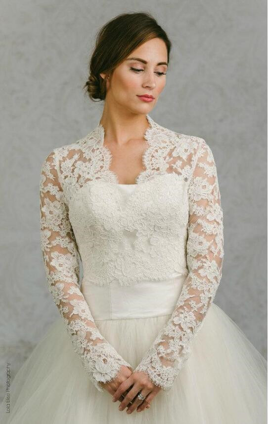 BHLDN 2019 Wedding Wrap Lace Jacket White Ivory Appliqued Cheap Long Sleeve Bridal Jacket Bolero Shrug Plus Size Wedding Dress Wraps