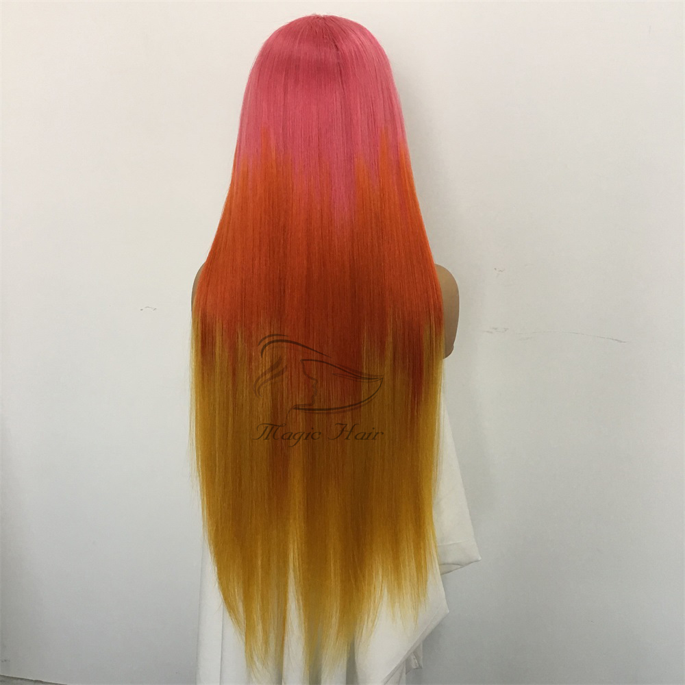 Full Lace Human Wig with Baby Hair Pre Plucked Brazilian Remy Hair Ombre color pink/red/yellow Lace frontal Human Hair Wigs