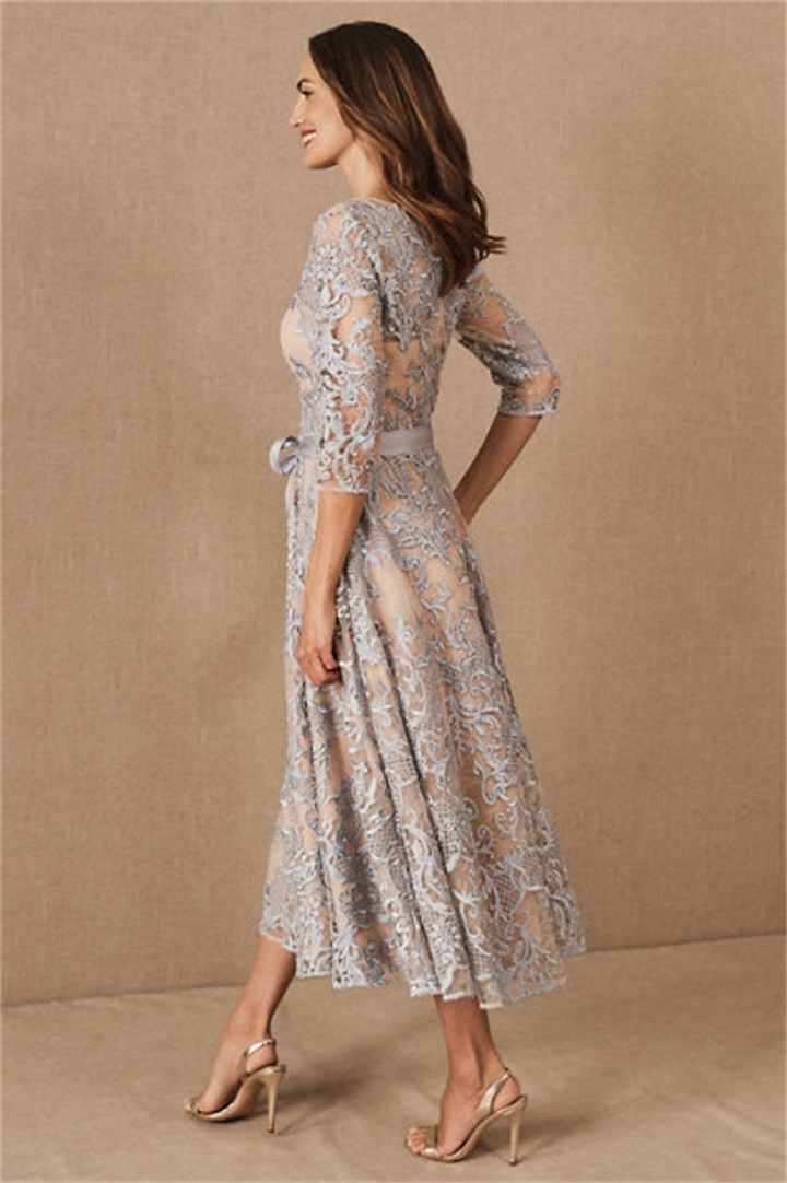 2020 Light Haze blue Mother Of The Bridal Dresses Jewel Neck 3/4 Long Sleeve Mothers Formal Wear Plus Size Wedding Guest Dress