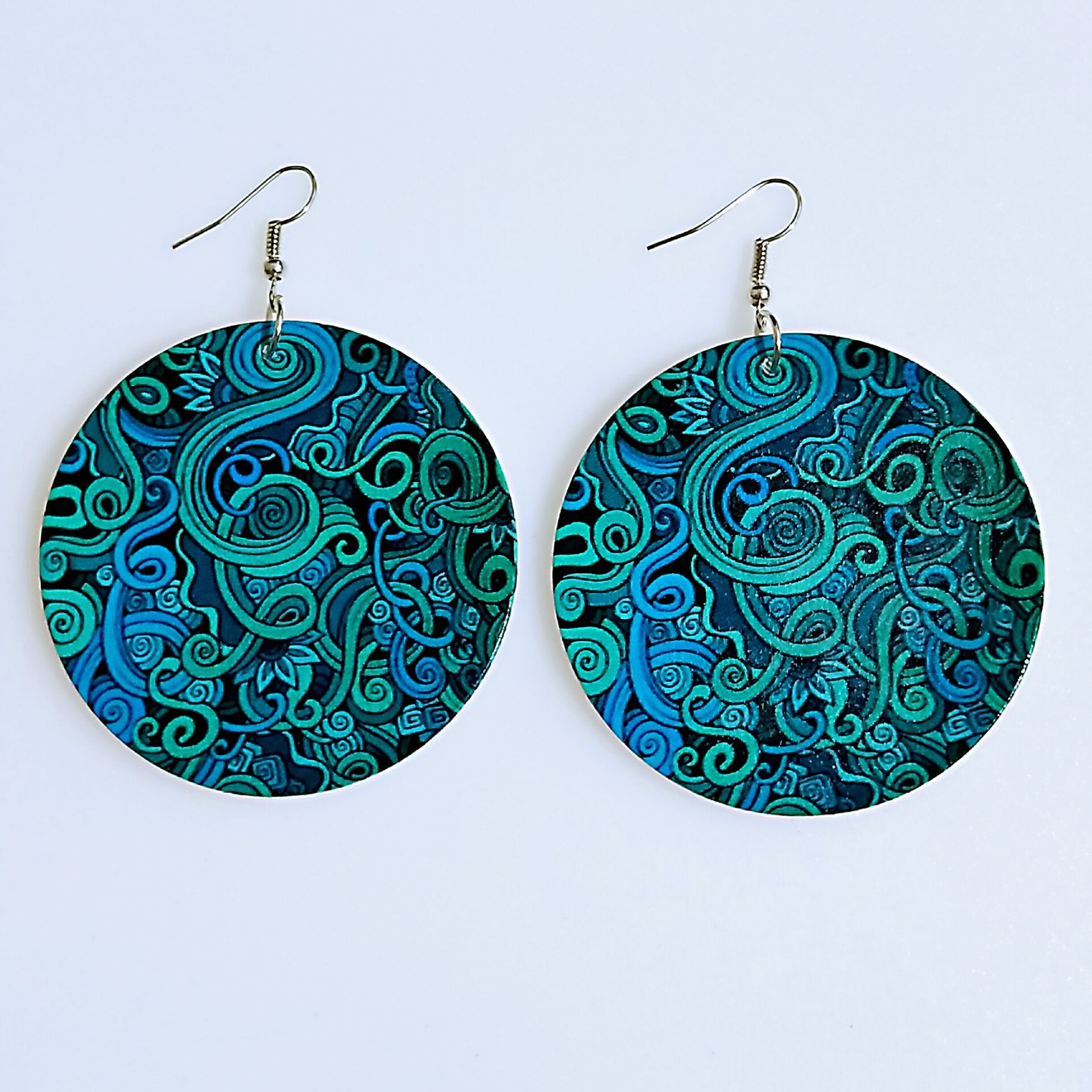 Bohemian Printing Colorful Eardrop Womens Fashion Afro Wooden Earrings Wood Round Charm Hoop Earrings Jewelry Wholesale