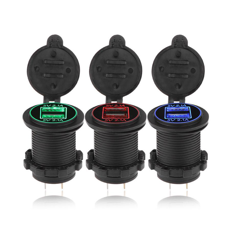 5V 4.2A Universal Car Charger Waterproof Dual USB Port 12-24V Socket for Bus Boat Motorcycle