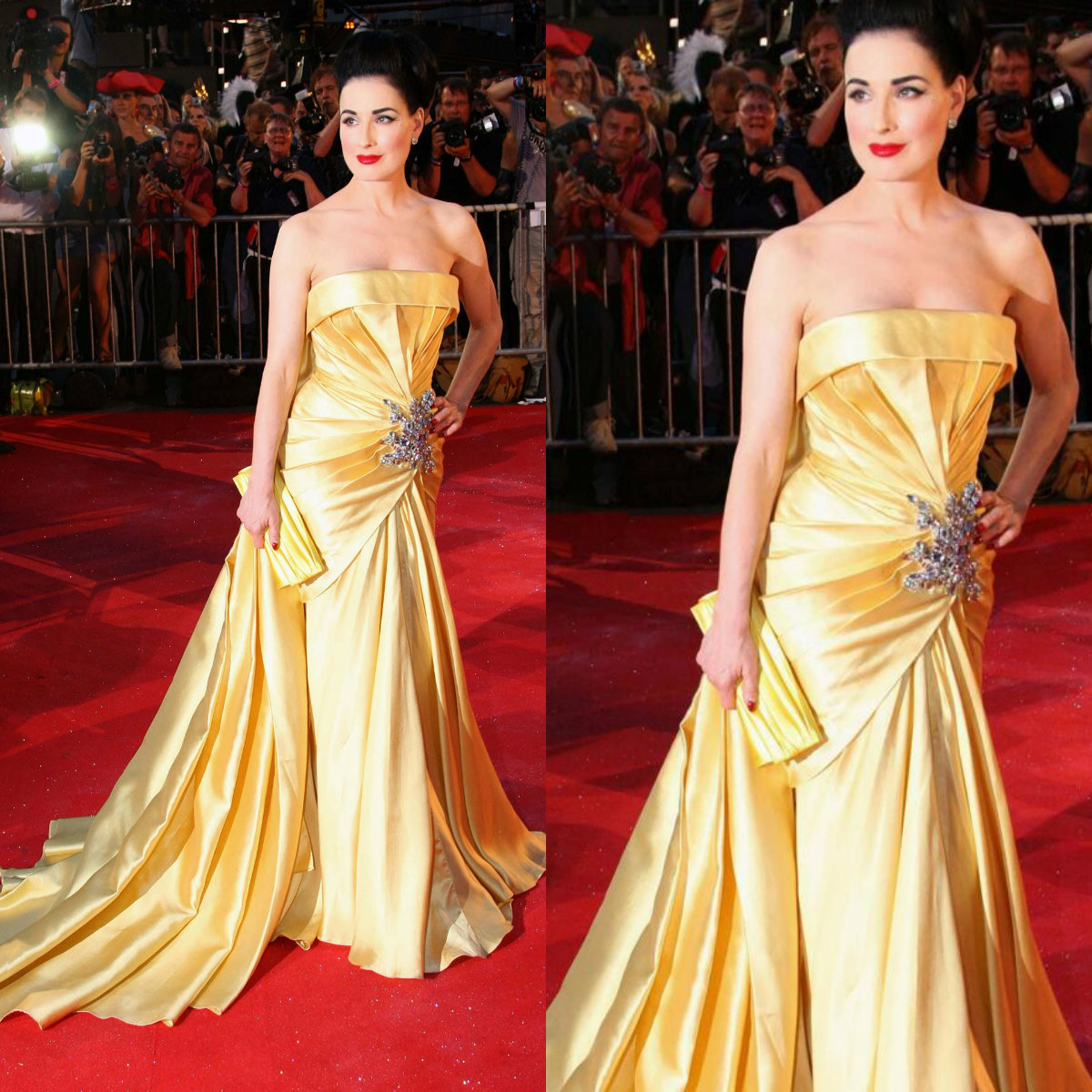 2020 Yellow Evening Dresses With Crystal Belt Strapless Sweep Train Mermaid Prom Dress Ruffles Plus Size Formal Occasion Gowns