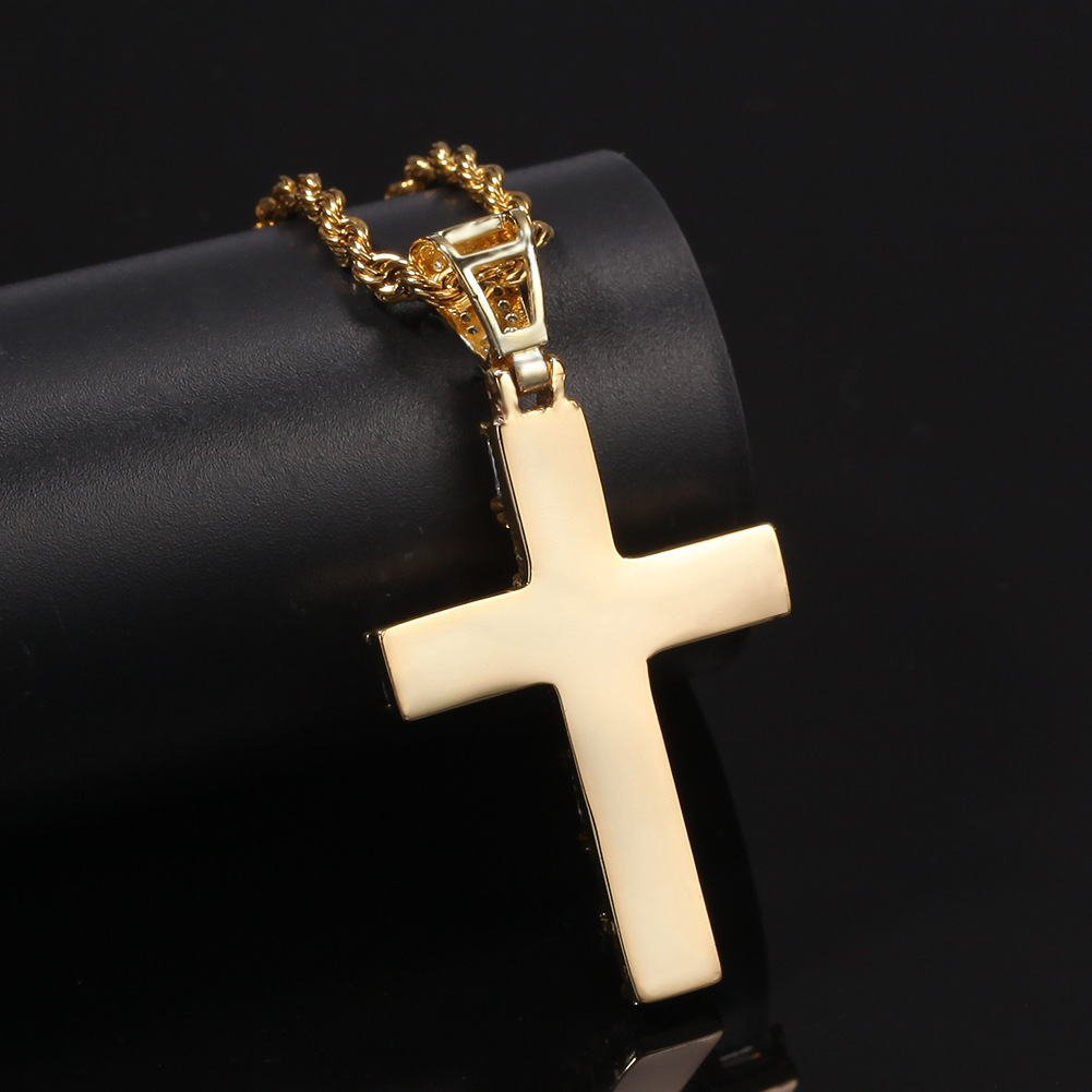 Bling Square Diamond Stone Cross Pendants White Gold Plated Necklace Men Women Lover Gift Religious Jewelry