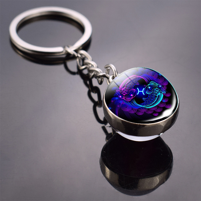 Glow In 12 Zodiac Sign Keychain Sphere Ball Crystal Key Rings Scorpio Leo Aries Constellation Birthday Gift for Women and Mens