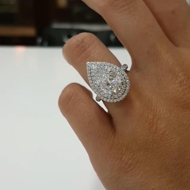 US Size 5-10 Classical Jewelry Pure 925 Sterling Silver Water Drop Pear Cut White Topaz CZ Diamond Promise Women Wedding Bridal Ring Gift