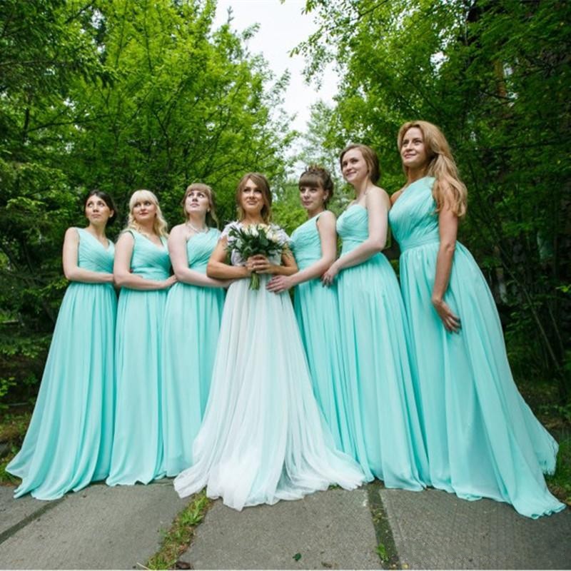 Spring 2019 Mint Green Chiffon Bridesmaid Dresses Long Ruched Bodice A Line Mix and Match Styles Fomal Weddign Guest Dresses Cheap