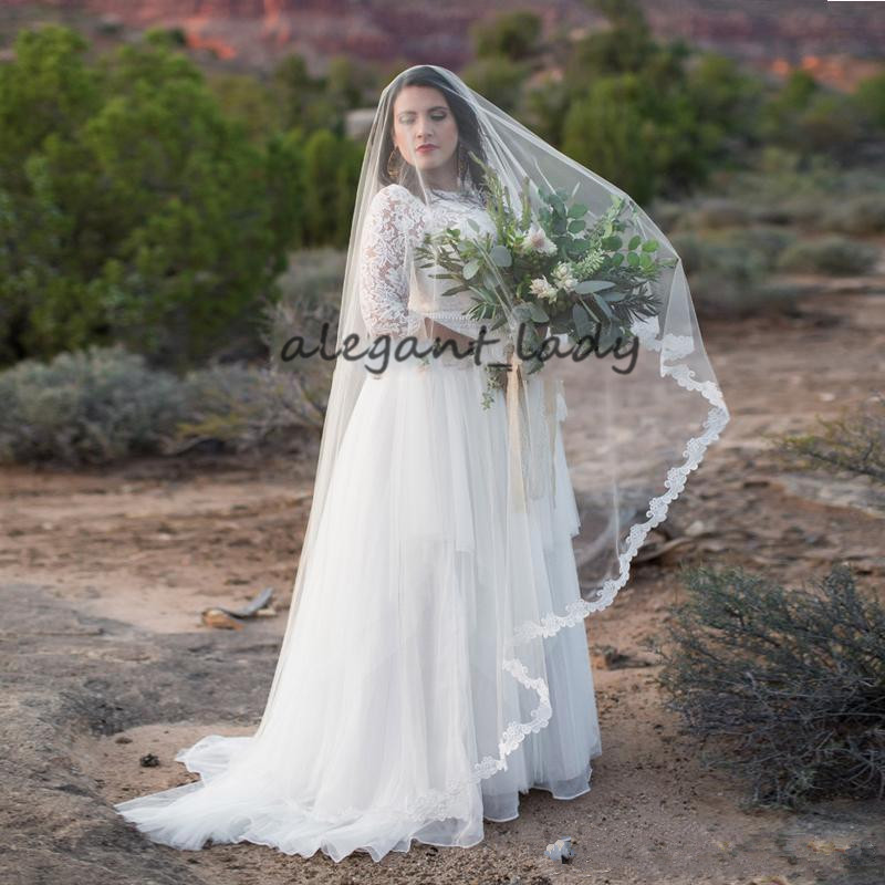 Plus Size Bohemian Wedding Dresses with 3/4 Long Sleeve 2019 Vintage Lace Tulle full Length Country Garden Bridal Gowns Wedding Dress