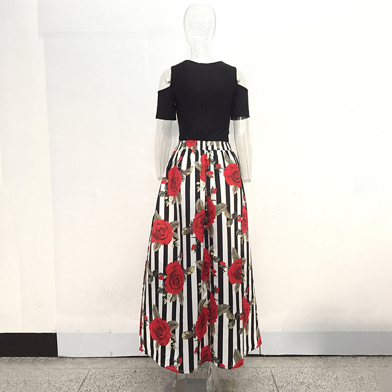 Summer Women Maxi Long Skirts Black Sexy Tops Two Pieces Fashion Ladies Female Floral Skirts Black Tops Vestidos Plus Size 5xl J190426