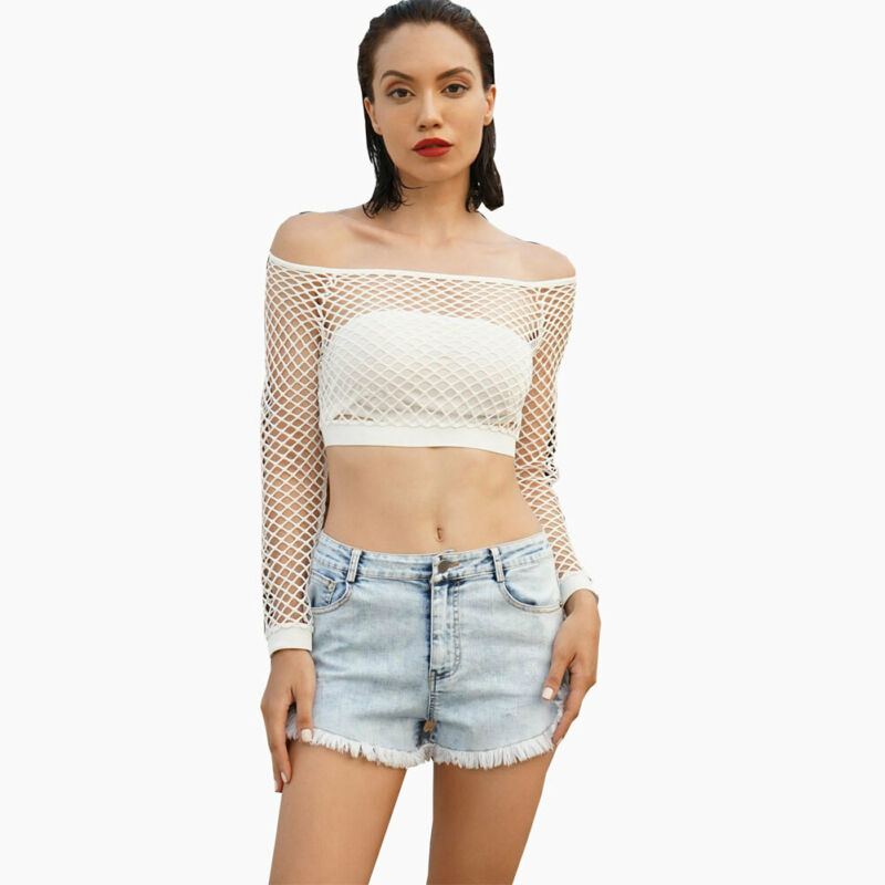 Womens Summer Sexy Off Shoulder See Through Mesh Long Sleeve T-Shirt Fishnet Crochet Hollow Out Pullover Binding Contrast Tops, Black
Womens Summer Sexy Off Shoulder See Through Mesh Long Sleeve T-Shirt Fishnet Crochet Hollow Out Pullover Binding Contrast Tops, Black
