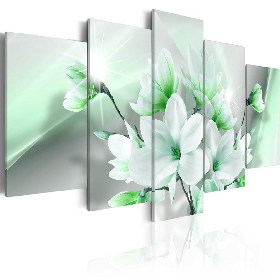 5PCS/Set Purple Green Pink Magnolia Flower Art Print Frameless Canvas Painting Wall Picture Home