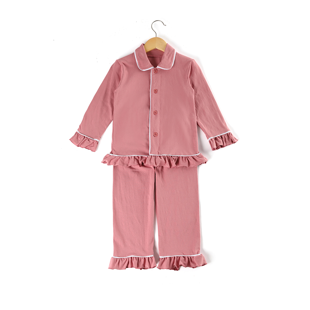 Kids clothing 100% cotton plain cute red pajamas winter with ruffle baby girl Christmas boutique home wear full sleeve pjs T191016