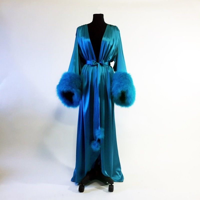 Luxury Fur Bride Sleepwear Bath Robes Silk Women Pajama V-Neck Long Sleeves Belt Night Gowns Dresses Custom Made
