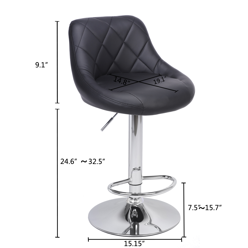 2pcs Adjustabl High Type with Disk No Armrest Rhombus Backrest Design Bar Stools Black