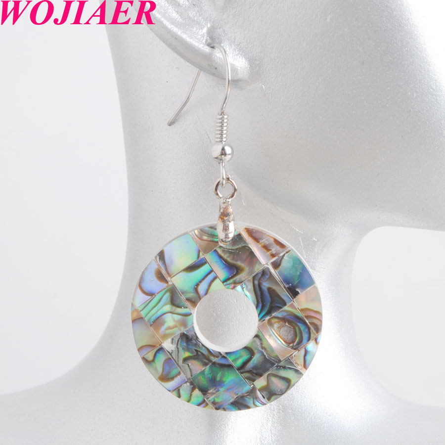 WOJIAER Earrings Natural Abalone Seashell Colorful Dangle Earring for Women Geometric Drop Pendants Jewelry Finding BV902