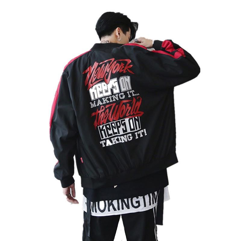Fashion- Men 'S Fashion Korean Style Bomber Jackets Hip Hop Mens Jacket Baseball Streetwear Letter Loose Jacket for Men Size S-2XL