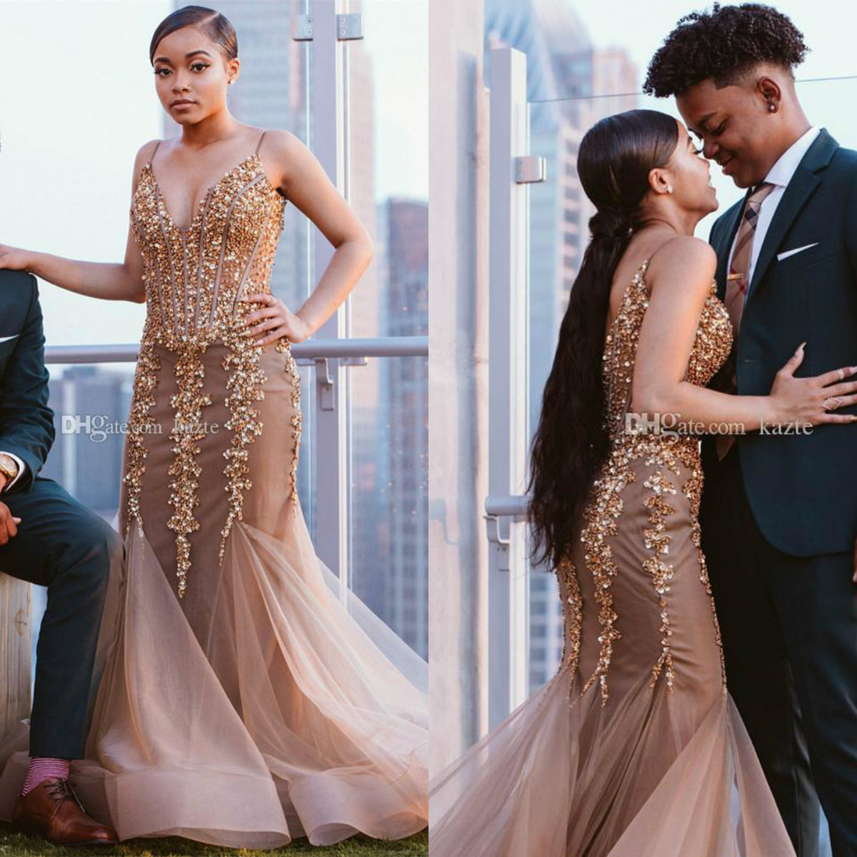 Sparkly Prom Dresses 2019 Luxury Crystal Sequins Spaghetti Black Girl Mermaid Evening Gowns Trumpet Gold Formal Party Dress Plus Size