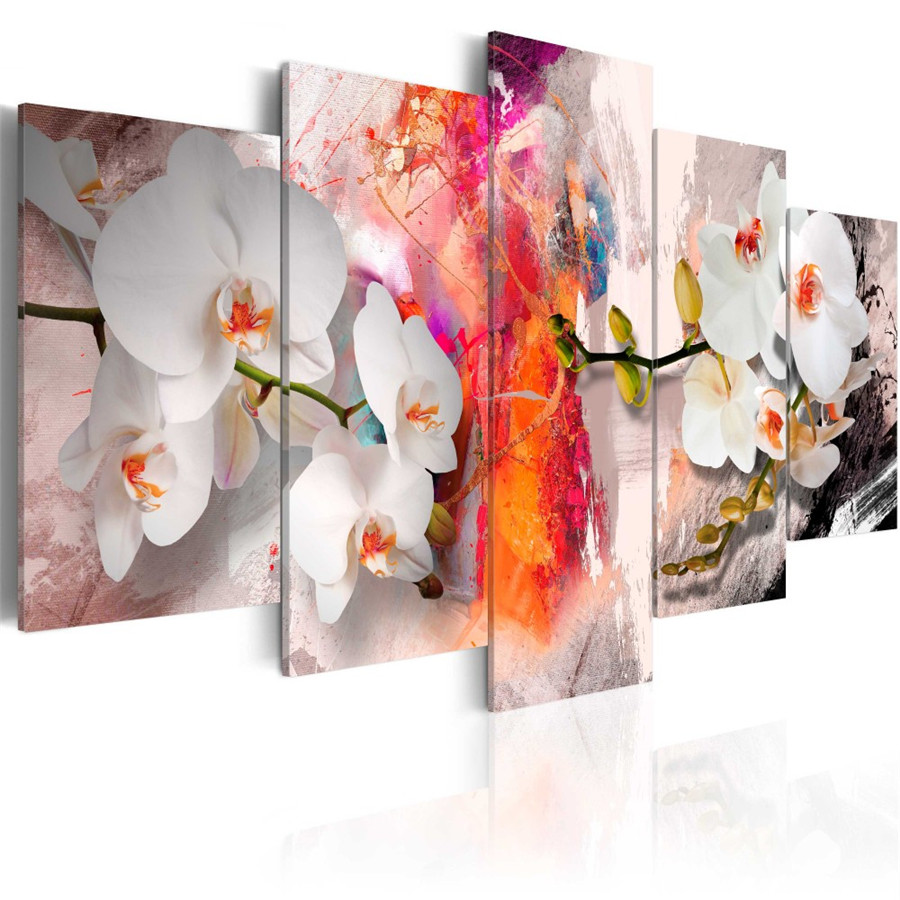 ( No Frame ) Abstract Orchid Flower Canvas Art Print Modern Wall Painting Home Decoration Gift for Love, Choose Color & Size