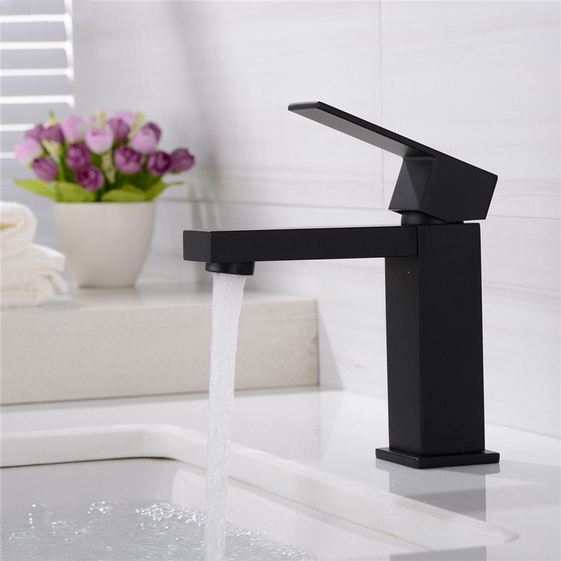 Bathroom Faucet Solid Brass Electroplating Black Basin Faucet Cold and Hot Water Mixer Single Handle Square Tap