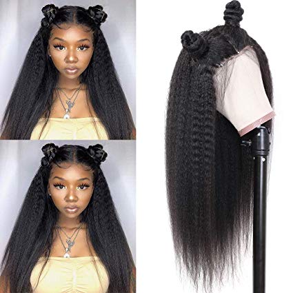 Afro Kinky Straight Transparent Lace Front Human Hair Wigs for Black Women Italian Yaki Lace Front Wigs 150% density 14inch