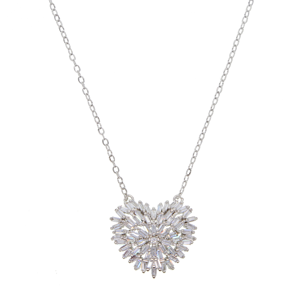 Baguette cz firework Heart pendant necklace for women gold silver high quality sparking bling cz collar