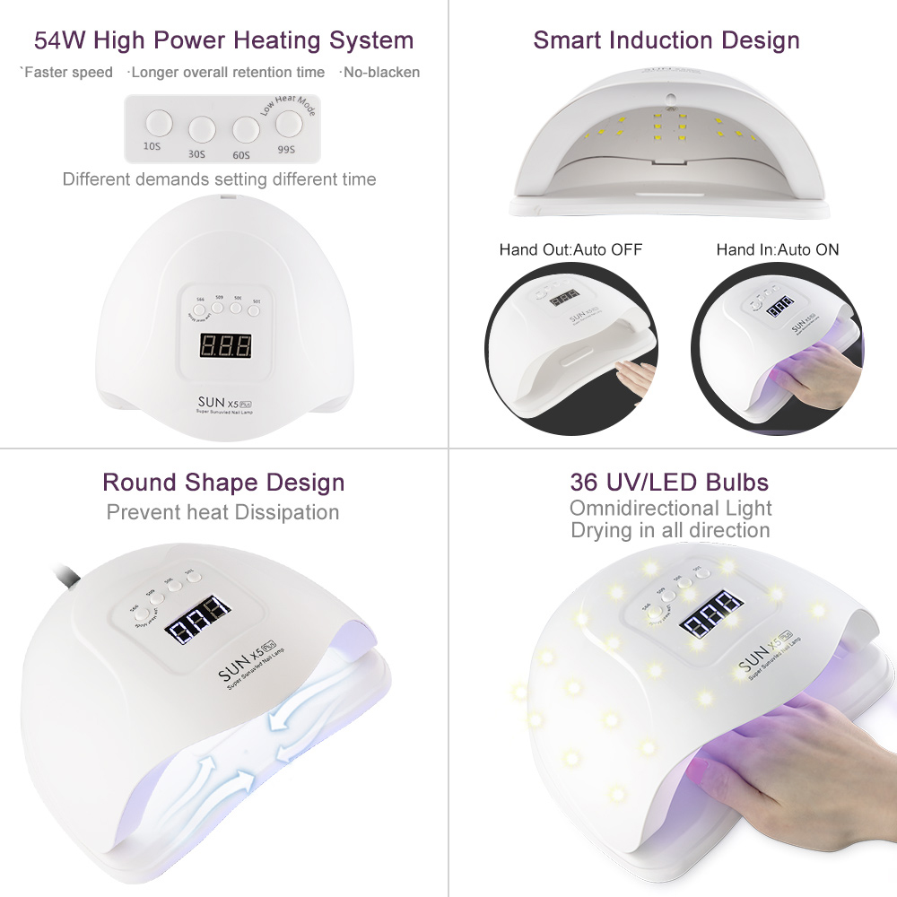 54W SUN X5 Plus Nail Dryer LCD Display 36 LED Dryer Nail Lamp UV LED Lamp for Curing Gel Polish Auto Sensing Lamp For Nails