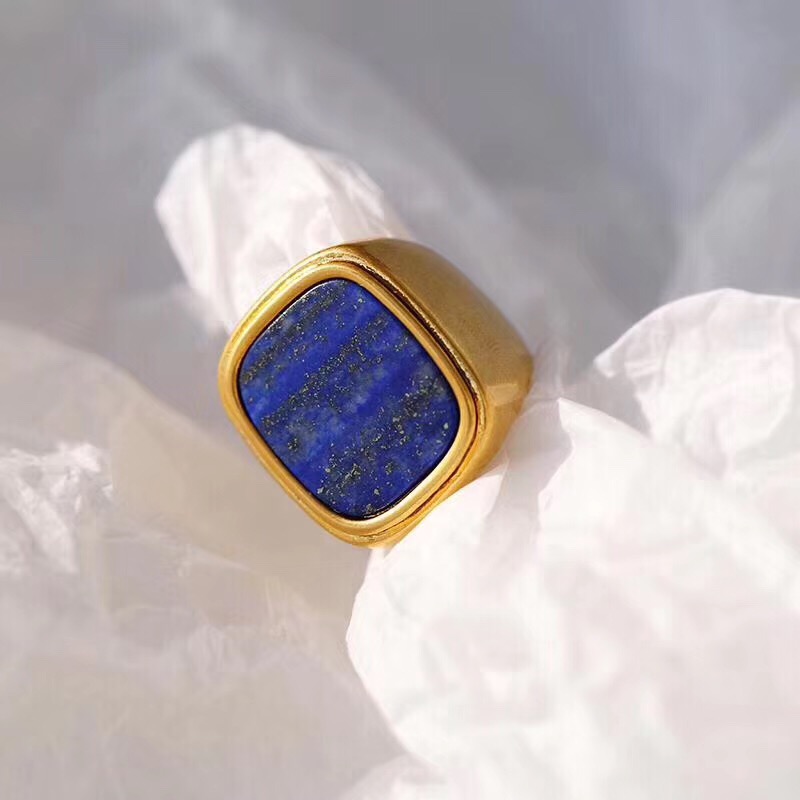 Fashion-material paris design ring with lapis stone color decorate for women and girl friend jewelry gift PS6481