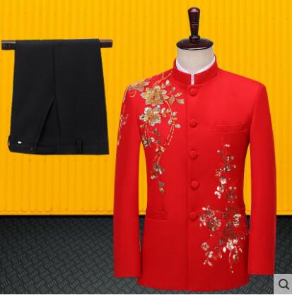 Blazer men Chinese tunic suit set with pants mens wedding suits Stand collar decals singer stage clothing red formal dress
Blazer men Chinese tunic suit set with pants mens wedding suits Stand collar decals singer stage clothing red formal dress