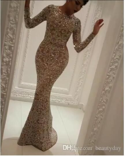 Yousef Aljasmi Prom Dresses Jewel Neck Long Sleeve Beading Mermaid Evening Gowns Dubai Arabic Luxury Party Runway Dress Plus Size