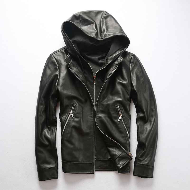 2019 new arrivals men's hooded genuine leather jacket hat removable fashion leather coat men sheepskin clothing male, Black
2019 new arrivals men's hooded genuine leather jacket hat removable fashion leather coat men sheepskin clothing male, Black