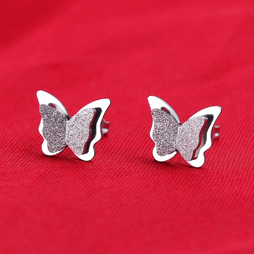 Charm Shining Scrub Butterfly Stud Earrings Jewelry Stainless Steel 14K Gold Plated Earrings Women Girl's Gift
