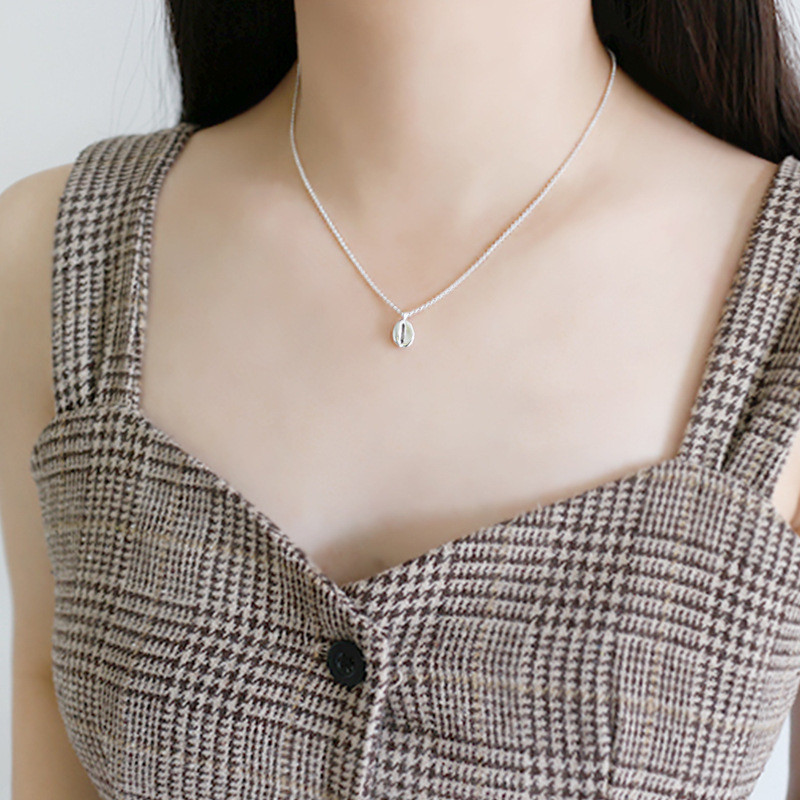 Authentic 925 Sterling Silver Small Geometric Coffe Beans Pendant Necklace For Women Students Silver Tiny Pendants Choker Necklaces