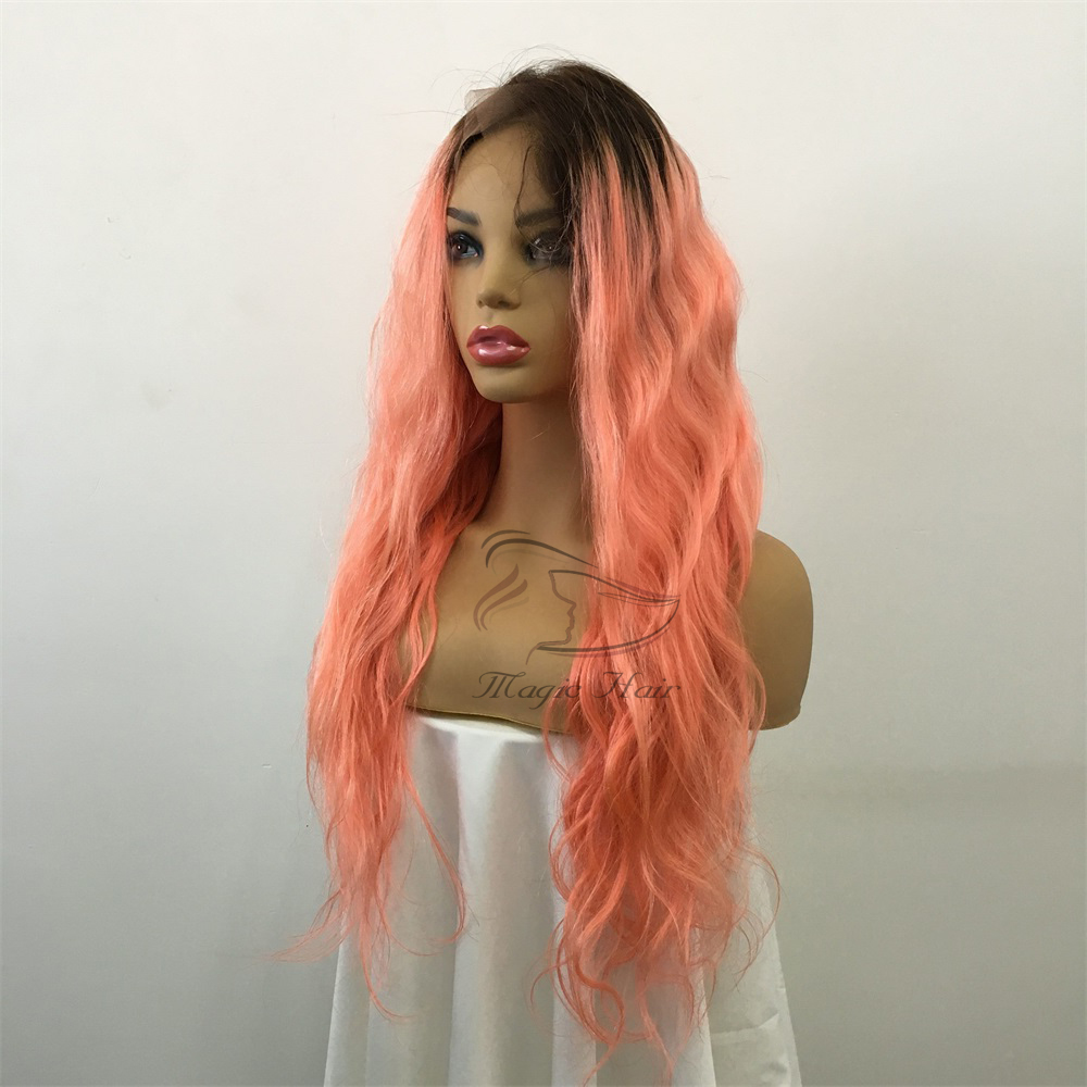 Full Lace Human Hair Wigs Brazilian Pink Color Human Hair Water Wave Thick Glueless Lace Front Wigs With Baby Hair