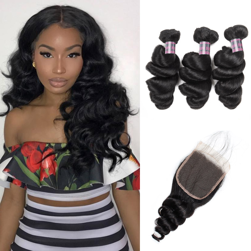 Wholesale Brazilian Hair Bundles With Closure 3pcs Virgin Hair Peruvian Indian Hair Extensions Loose Wave, Natural color
Wholesale Brazilian Hair Bundles With Closure 3pcs Virgin Hair Peruvian Indian Hair Extensions Loose Wave, Natural color