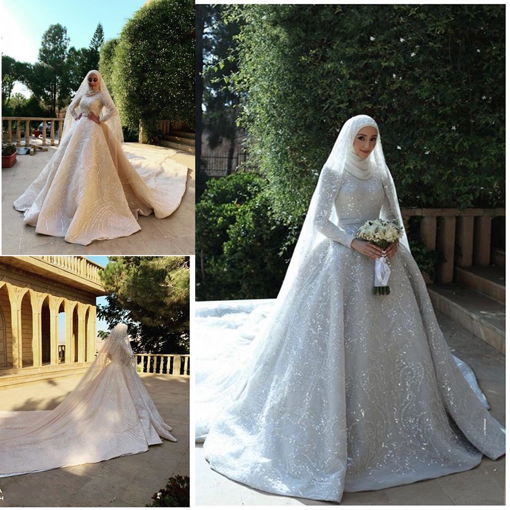 2020 Vintage Muslim Wedding Dresses Appliqued Sequins Jewel Neck Chapel Train Custom Made Long Sleeve Weeding Gowns Luxury Abiti Da Sposa