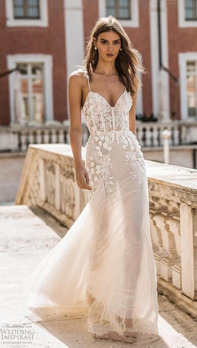 New Designer Berta Mermaid Wedding Dresses with Long Sleeve Jacket wrap 2020 Sexy Lace Applique Trumpet Casual Holiday Bride Wedding Gown