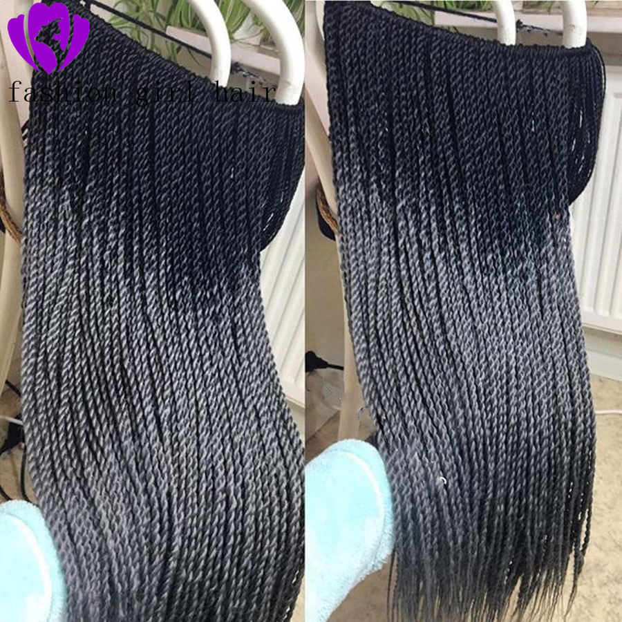 26 Inch Synthetic Lace Front Wigs For Black Women Crochet Braids Twist Lace front Long Ombre grey Hair