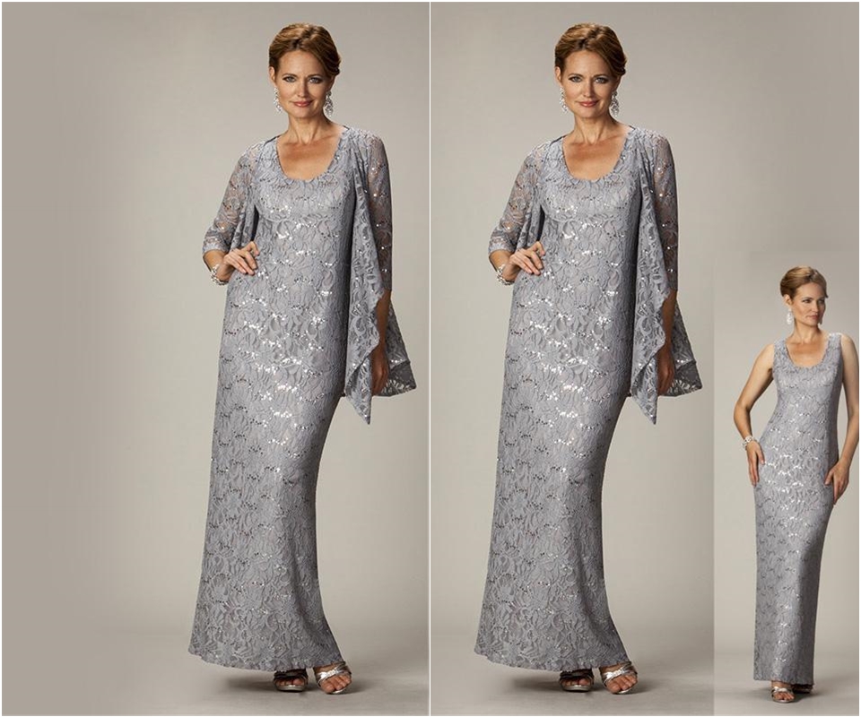 Grey Lace Long Mother Formal Pant Suits for Wedding Modest 3/4 Sleeves Full Length Scoop Evening Dress Hot Sale Party Gowns