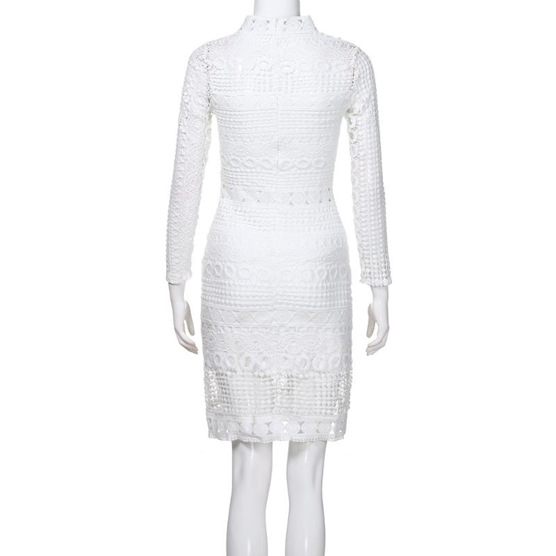 Elegant Ladies White Lace Dress Summer Hollow Out Women Long Sleeve One Piece Dress Wedding Party Dresses Vestido Spring Autumn