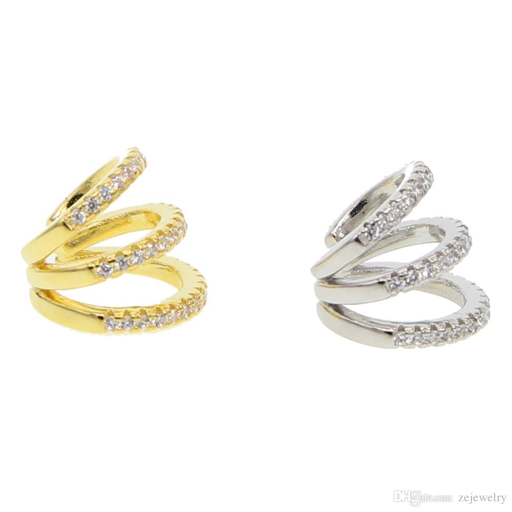 2019 New fashion three cz circle Clip Earrings Elegant CZ Cuff Earrings For Woman Party Charm Jewelry Gift brincos dainty cz cute ear