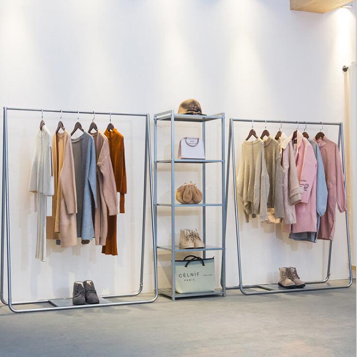 Children's clothing shelf display rack of clothing store official standard silver women's Vintage floor type clothes rack