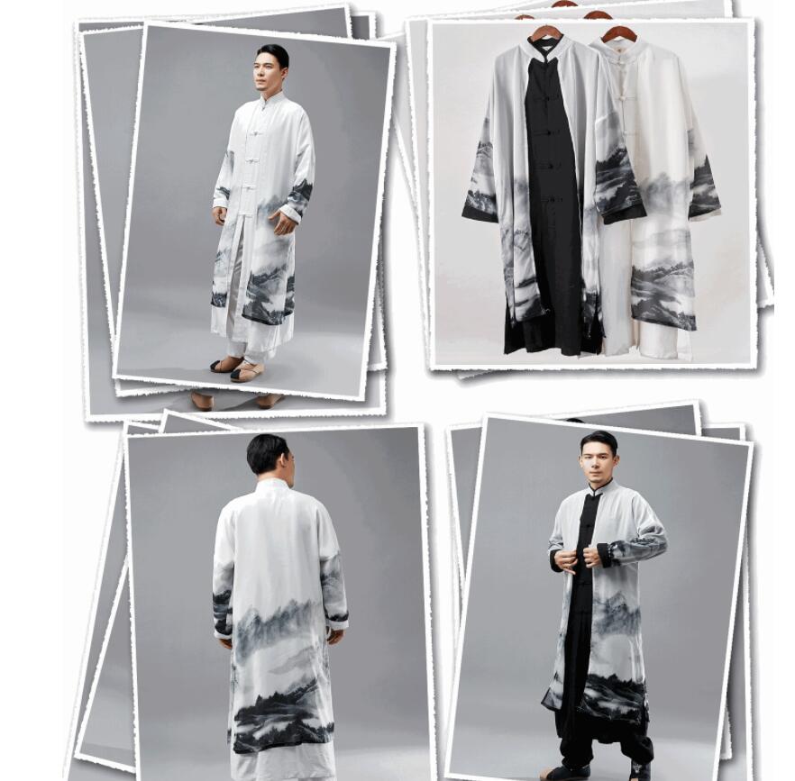 Asian Performance Crosstalk Long Robe Chiffon vintage Long robe Repubilc of China buddhist clothing Chinoiserie zen gown clothes