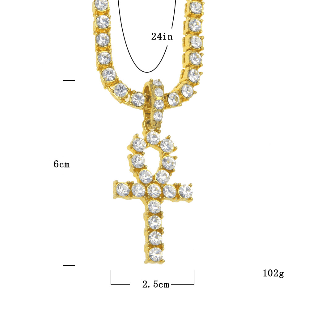 Hip Hop Shining Cross Pendant Necklace with Tennis Chain 18k Gold Plated Full Zircon Rap Jewelry