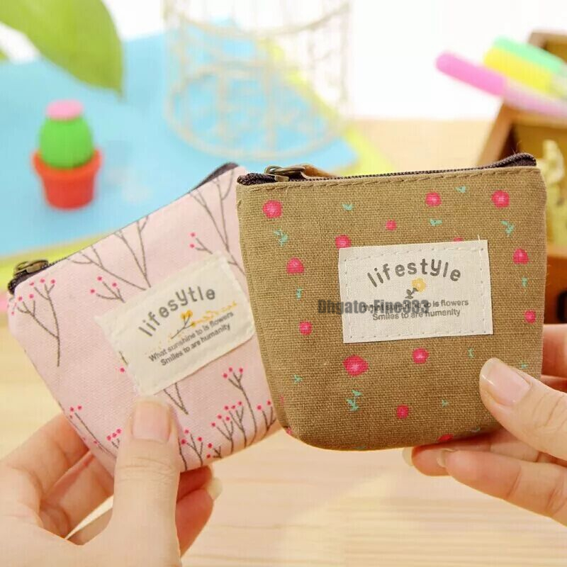 New Mini Change Coin Purse Flower Small Fresh Animal Canvas Bag Zipper Pouch Wallets for gift