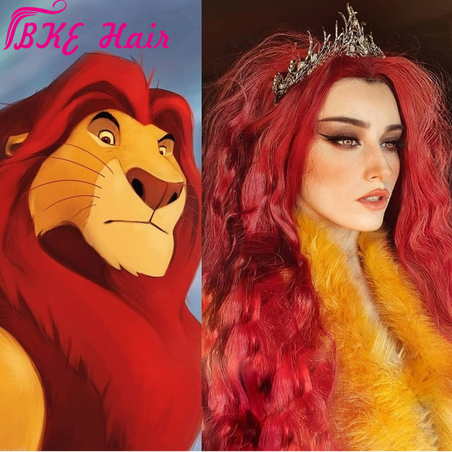 High Temperature Fiber 360 frontal Peruca Perruque Red Full Hair Long deep Wave Synthetic Lace Front Wigs For Women